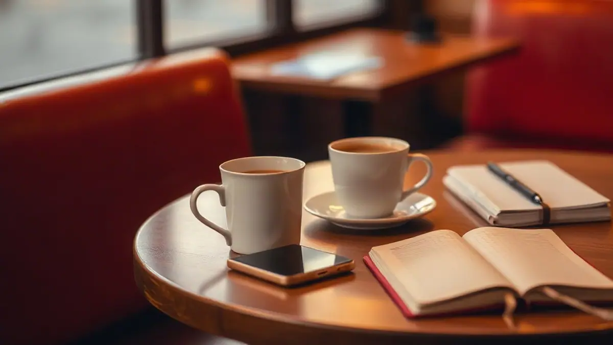 Illustration for a guide on am I good at flirting: a coffee shop table with two cups
