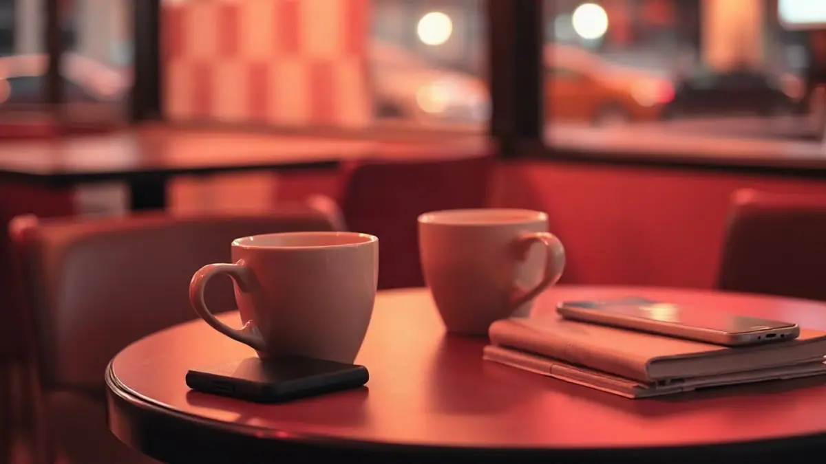 Illustration for a guide on how to flirt with a girl: a coffee shop table with two cups
