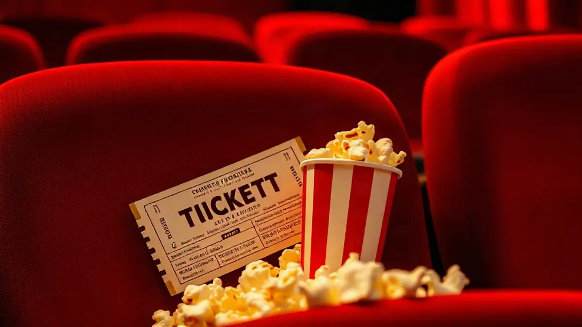 Illustration for a guide on how to know when to make a move: two movie tickets and popcorn on a velvet seat