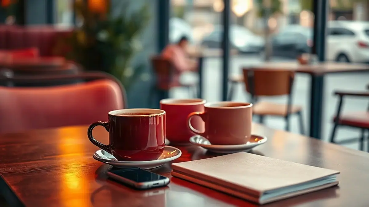 Illustration for a guide on how to practice flirting: a coffee shop table with two cups