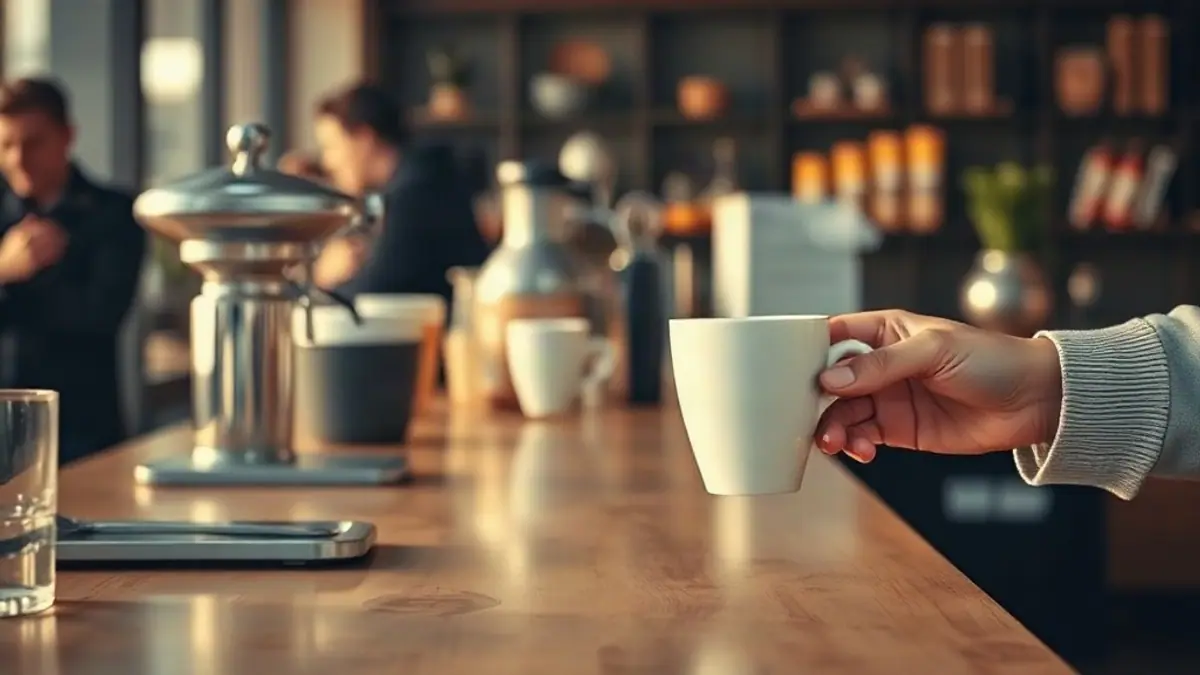 Illustration for a guide on signs texting is one sided: a busy café counter with two coffees being handed over